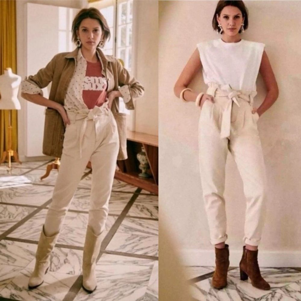 Sezane Austin Trousers Size 38 US 6 Ecru Ivory Cream High Waist Denim Pants